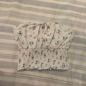 Size S white floral strapless cropped top